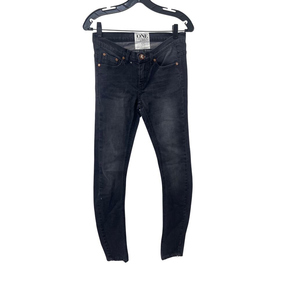 NWT One Teaspoon Sz 26 Loonies Black Musk Low Rise Dark Denim Barrel Skinny Jean